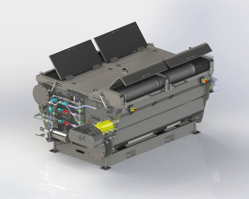 Small footprint rotating belt screen launches